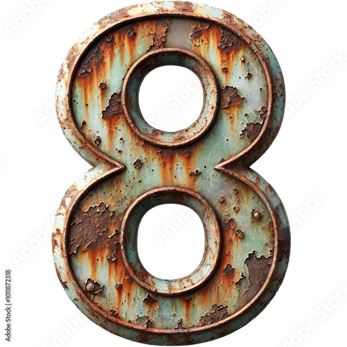 Phosphate rust metal letter Number 8 with corroded texture. photo