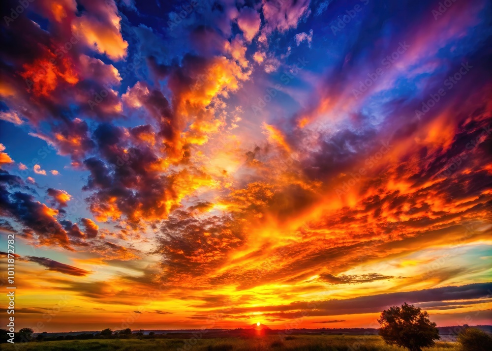 Obraz premium Beautiful Sunset Lines Over the Horizon Creating a Stunning Skyscape of Warm Colors and Serenity