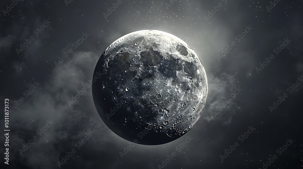A serene full moon illuminating a calm lake at midnight. A serene full moon illuminating a calm lake at midnight.