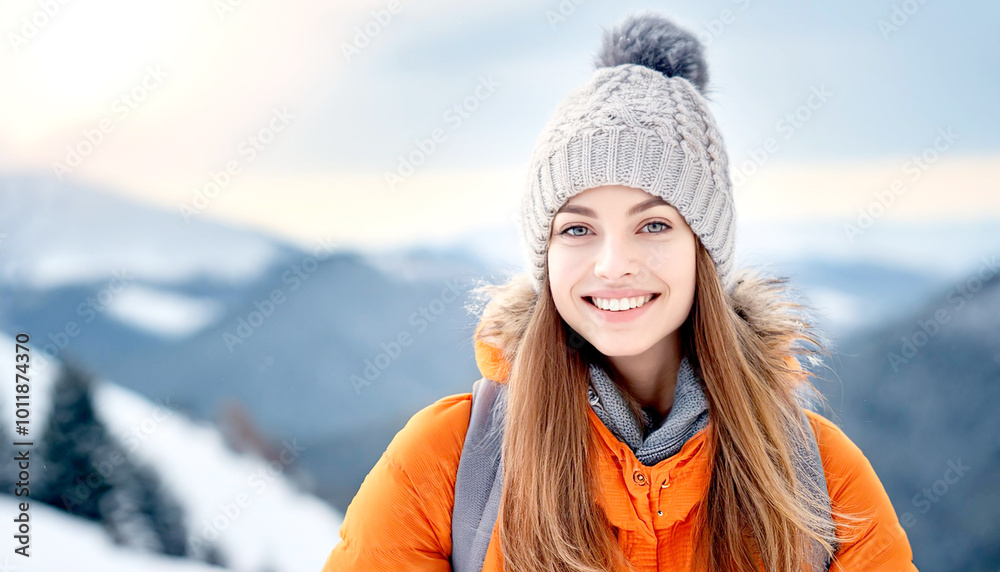 Junge Frau beim Wandern im Schnee Junge Frau beim Wandern im Schnee
