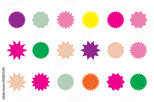 Set of vector starburst, sunburst badges. Vintage labels. Colored stickers. A collection of different types and colors icon.