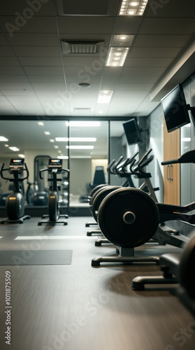 Fitness equipment in the fitness room gym room Ultra realistic Photorealistic  Cinematic photography photo