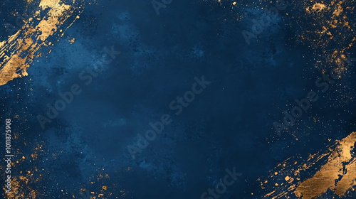 Blue background with golden decoration on the left and right sides photo