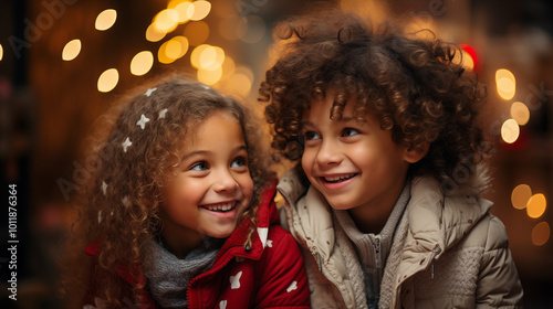 Portrait of smiling happy kids, winter holidays