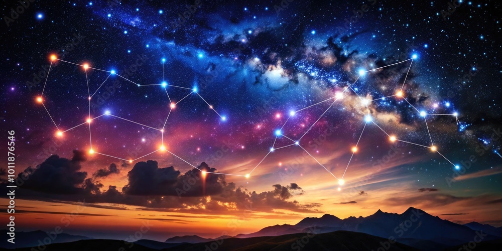 Fototapeta premium Beautiful Zodiac Constellations in the Night Sky with Stars and Celestial Patterns for Astrology Lovers