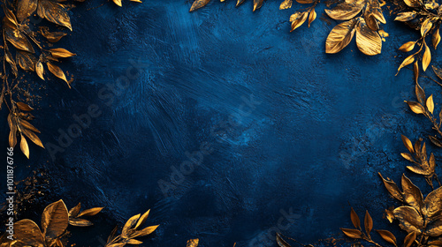 Blue background with golden decoration on the left and right sides