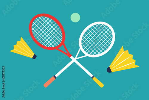 Badminton sport racket duel flight vector art illustration