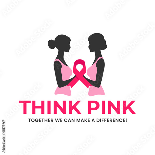 think pink female breast cancer logo design