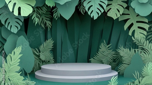 Tropical Jungle Stage with Lush Greenery Backdrop