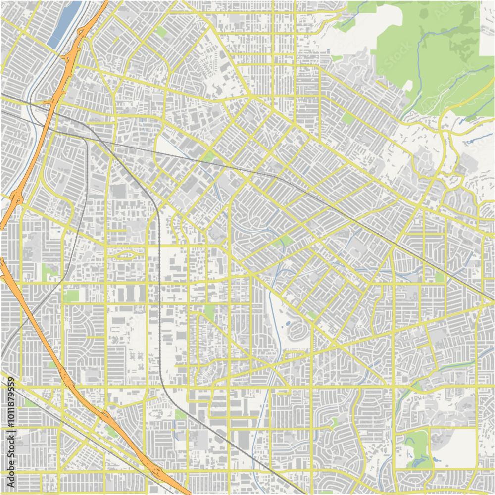 Fototapeta premium Map of South Whittier in California in a normal road map style. Contains layered vector with roads water, parks, etc.