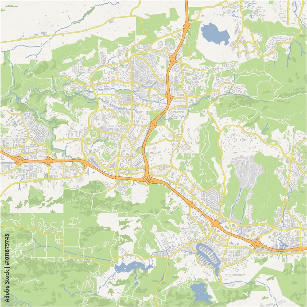 Fototapeta premium Map of Thousand Oaks in California in a normal road map style. Contains layered vector with roads water, parks, etc.