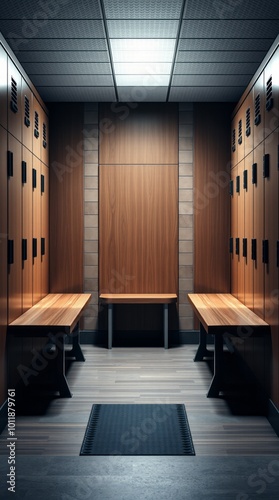 Locker or changing room with benches and lockers gym room Ultra realistic Photorealistic  Cinematic photography photo