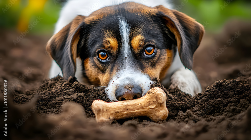 Dog burying bone in ground, dog, burying, bone, digging, hiding, bury, soil, ground, excavation, pet, animal Dog burying bone in ground, dog, burying, bone, digging, hiding, bury, soil, ground, excavation, pet, animal
