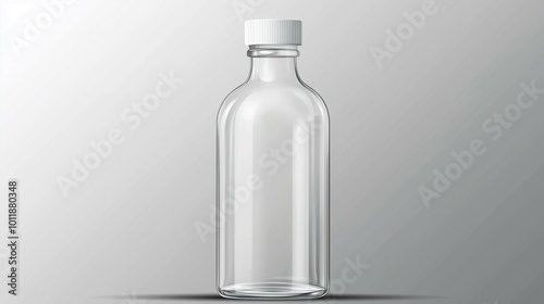  Transparent glass bottle with a white cap on a neutral gradient background