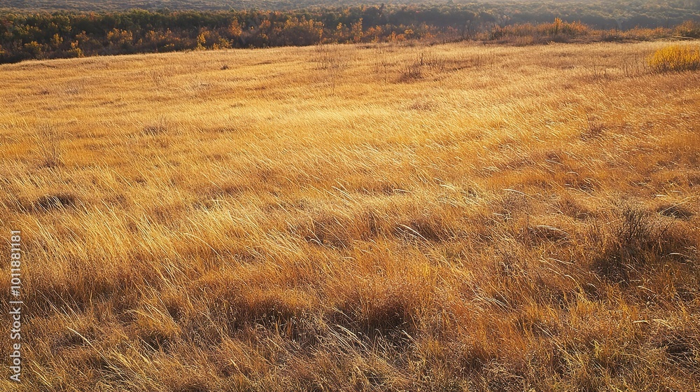 Golden Grassy Landscape Under Soft Sunset Light Golden Grassy Landscape Under Soft Sunset Light