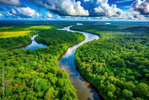 Breathtaking Aerial View of the Tapajós River Surrounded by Lush Rainforest in Brazil's Amazon Region