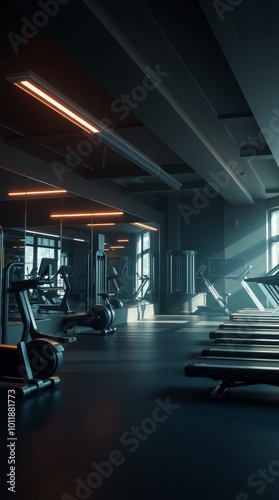 Fitness center interior gym room Ultra realistic Photorealistic  Cinematic photography photo