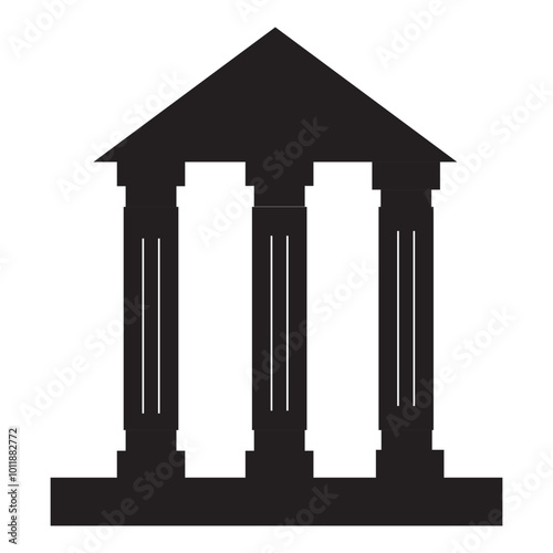 Black bank icon set. Government building, flat vector