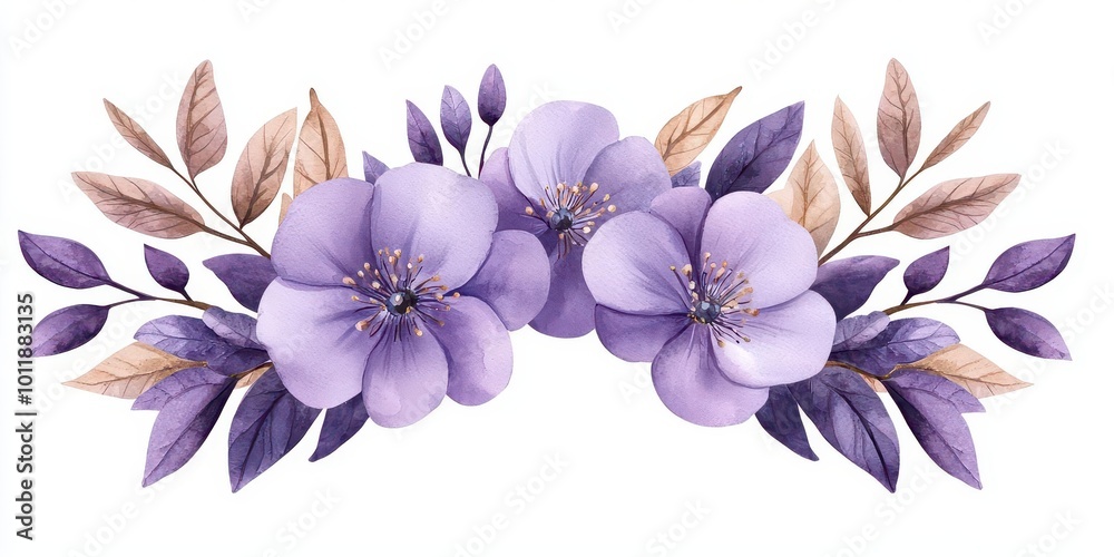 Obraz premium Beautiful purple flowers with delicate leaves, perfect for floral designs, invitations, and nature-themed projects.