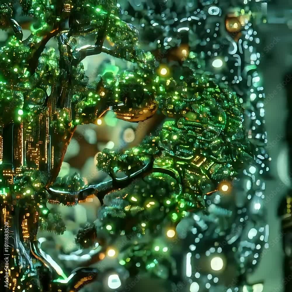  tecnologia verde de árvore, no estilo de synthpunk, intel core, neo-plasticista, unreal engine 5, modernismo orgânico, circuitos, óleo hiper-realista
