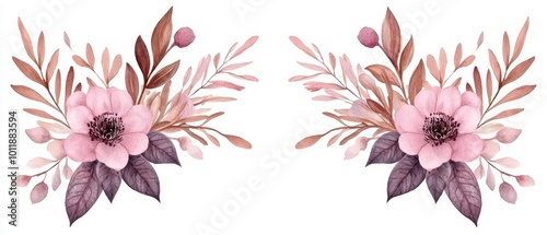 Wallpaper Mural Delicate floral arrangement featuring soft pink flowers and elegant leaves, perfect for invitations or decorations. Torontodigital.ca