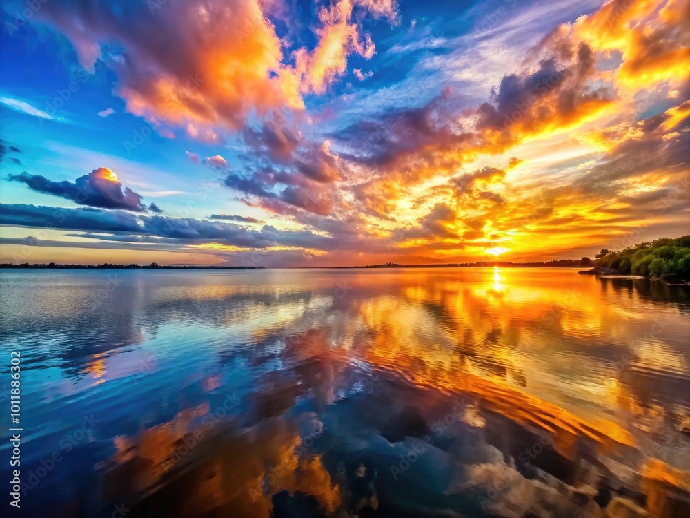 Breathtaking Sunset Over Calm Waters with Vibrant Colors and Reflections in the Evening Sky