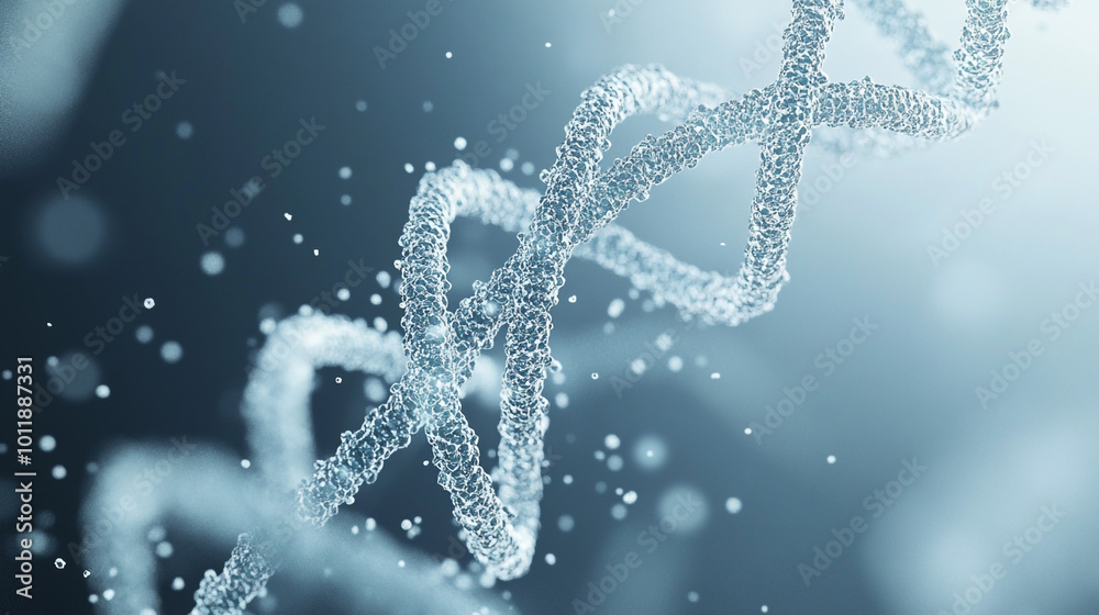 A close up of a DNA strand with a blue background, dna image for education or sci concept 3d rendering. A close up of a DNA strand with a blue background, dna image for education or sci concept 3d rendering.