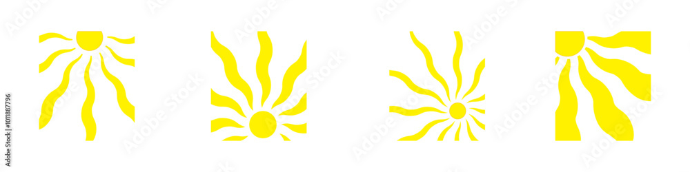 Groovy retro abstract sun backgrounds. Organic doodle shapes in trendy naive hippie 60s 70s style. Square wavy vector illustration in white colors. Contemporary poster print banner template. eps 10 Groovy retro abstract sun backgrounds. Organic doodle shapes in trendy naive hippie 60s 70s style. Square wavy vector illustration in white colors. Contemporary poster print banner template. eps 10
