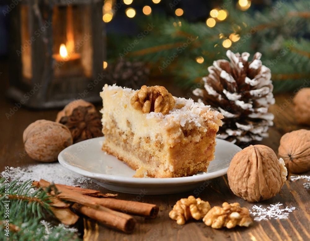 Fototapeta premium Stück Streuselkuchen im Winter