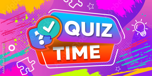 Quiz time label with question mark. Quiz time text effect, font editable, typography, 3d text. Quiz time emblem for business, marketing and advertising.

