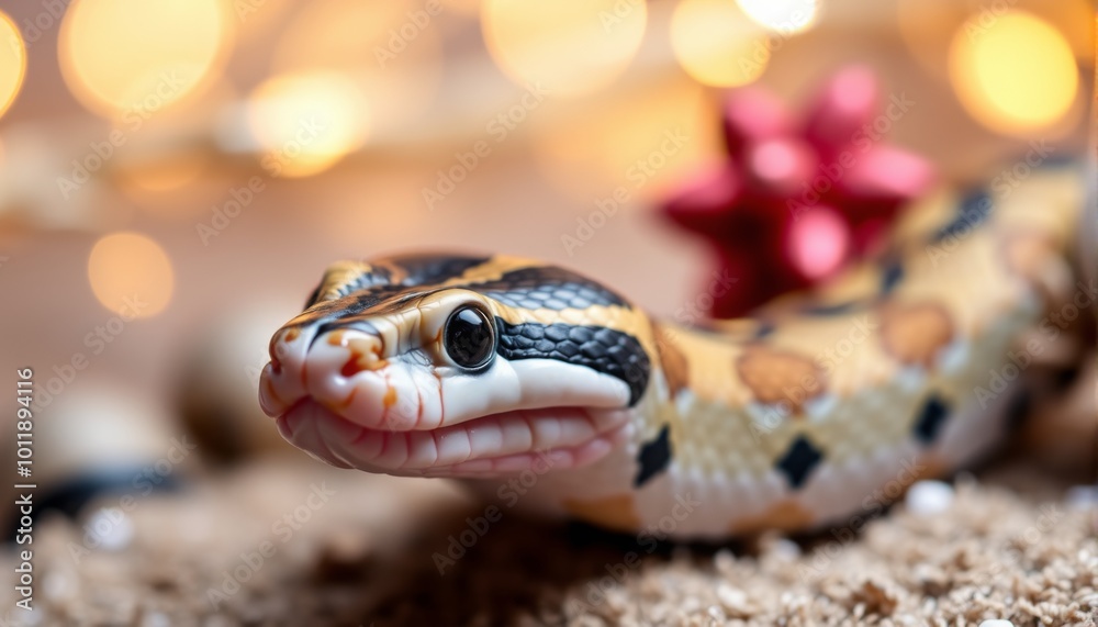 Obraz premium Snake and Christmas tree background.