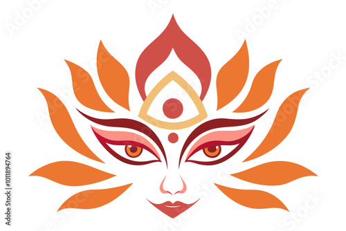Intricate Vector Design of Maa Durga Celebrating Her Fierce and Benevolent Nature
