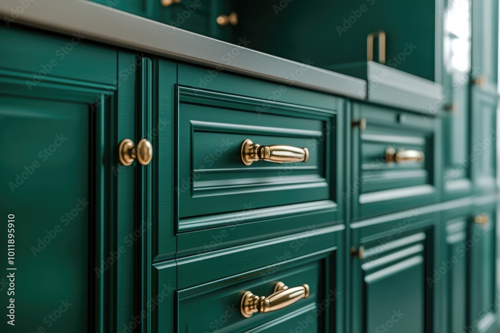 Fototapeta premium Modern Luxury Kitchen Interior Design with Stylish Wooden Cabinet and Elegant Marble Slab