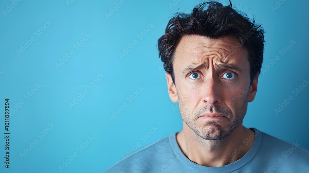 Obraz premium Close-up Portrait of a Man with a Worried Expression
