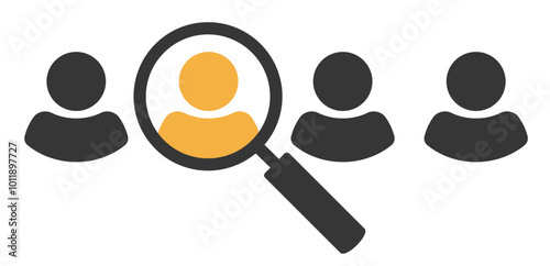 Search choose unique talent people person icon vector simple graphic illustration concept, select target customer client find research sign symbol image clip art, employee staff expertise
