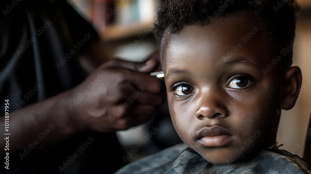 Young child getting a haircut in a close-up setting Young child getting a haircut in a close-up setting