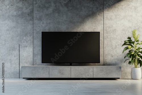 Contemporary Interior Design with Television in Concrete Room