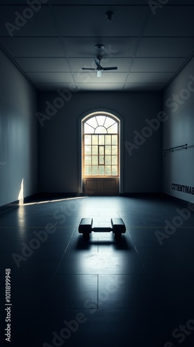 Interior of an empty gym with window gym room Ultra realistic Photorealistic  Cinematic photography photo