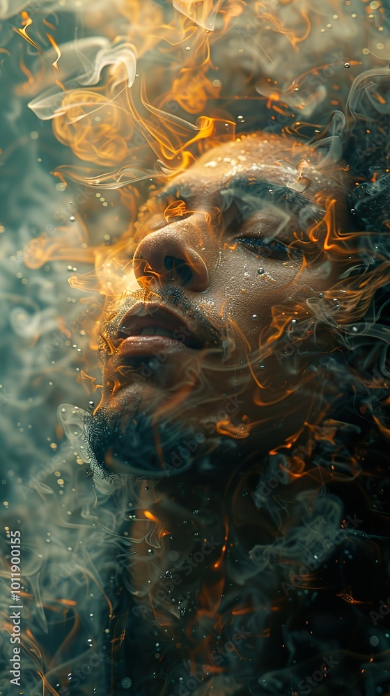 Surreal Portrait of a Man in Smoke and Fire Surreal Portrait of a Man in Smoke and Fire