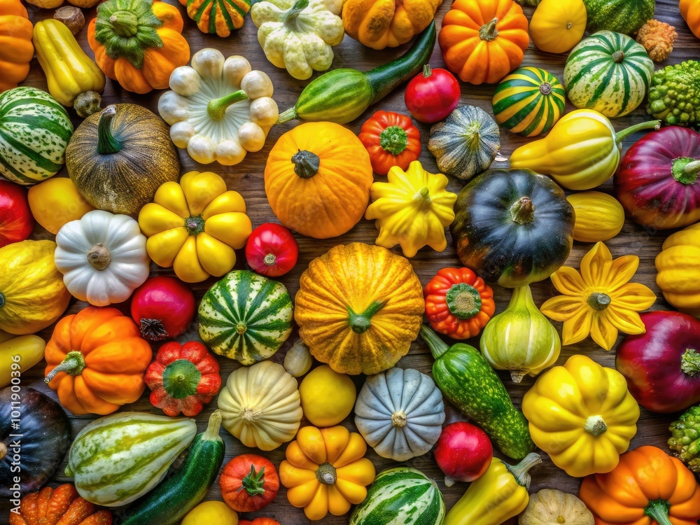 A colorful array of unique summer squash varieties, showcasing vibrant hues and distinct shapes, inspires culinary creativity and delightful recipes for every kitchen.