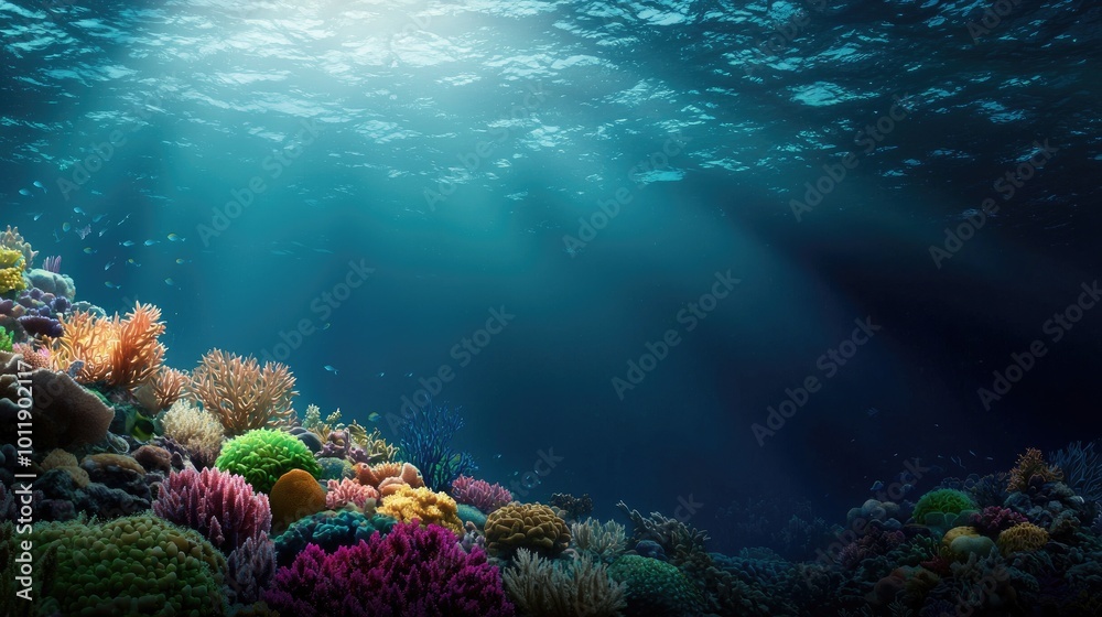 Fototapeta premium Vibrant Underwater Landscape with Colorful Coral Reefs