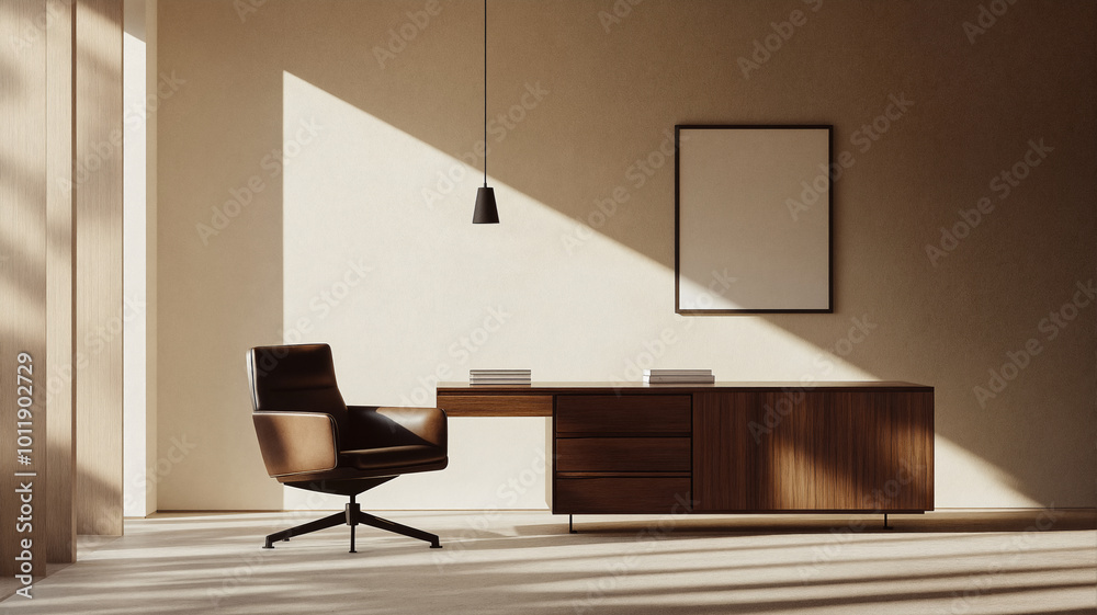 Mockup poster frame in minimalist modern interior background Mockup poster frame in minimalist modern interior background