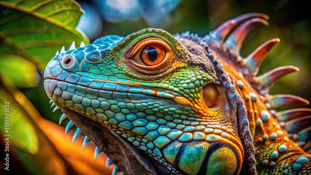 Fototapeta premium Captivating Iguana with Prominent Third Eye Displaying Unique Features in Natural Environment