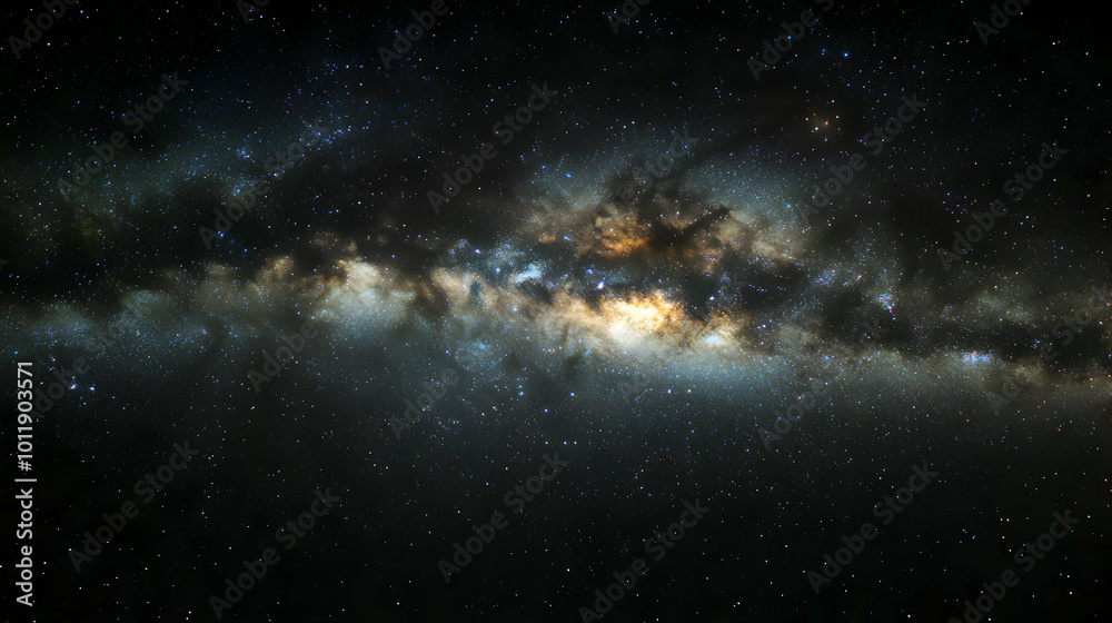 Obraz premium A stunning night sky photograph showcasing the Milky Way galaxy with its bright, swirling clouds of gas and dust, illuminated by distant stars.