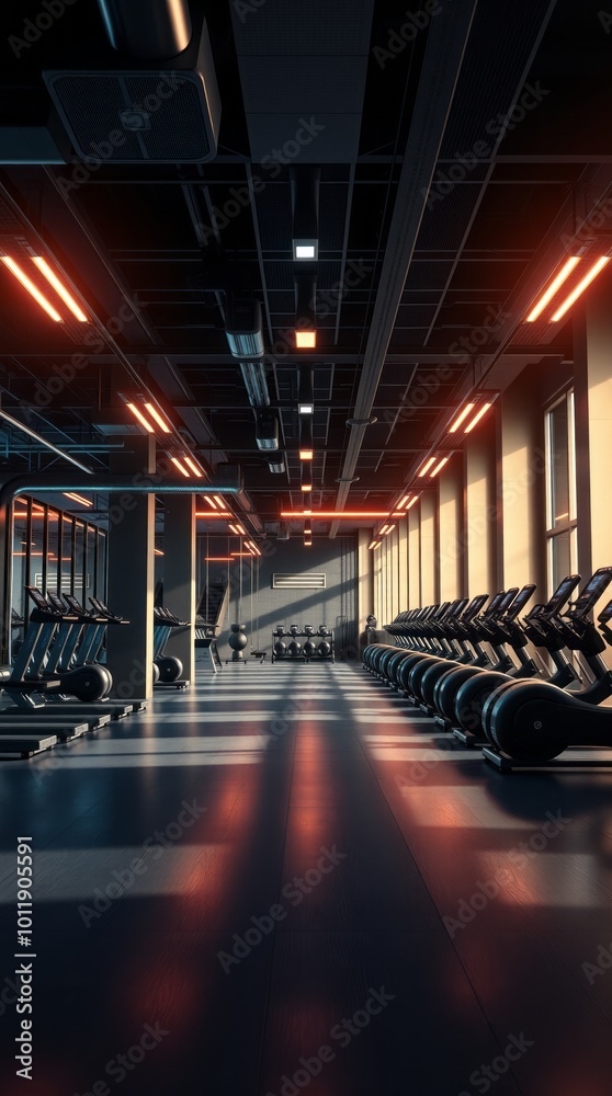 Interior of a modern fitness hall gym room Ultra realistic Photorealistic Cinematic photography
