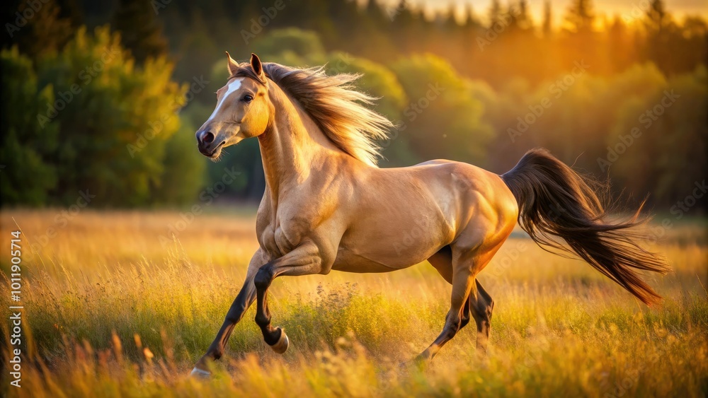 A majestic Ahalteke horse gallops across a sunlit meadow, exuding grace and strength, its shimmering coat reflecting sunlight, embodying beauty and power with every stride. A majestic Ahalteke horse gallops across a sunlit meadow, exuding grace and strength, its shimmering coat reflecting sunlight, embodying beauty and power with every stride.