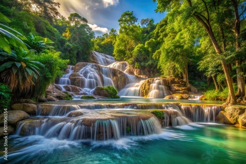 Captivating View of Dunn's River Falls Surrounded by Lush Greenery and Crystal Clear Waterfalls