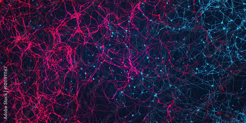 vibrant neural network diagram interlaced with glowing data streams, showcasing intricate connections in shades of red and blue. This abstract representation evokes sense of complexity and vibrant neural network diagram interlaced with glowing data streams, showcasing intricate connections in shades of red and blue. This abstract representation evokes sense of complexity and