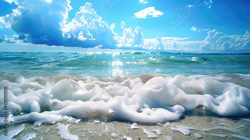 beautiful photo of blue water flowing in waves with white foam in a ocean --no text and people, human --chaos 10 --ar 16:9 Job ID: c7e593e8-3cfb-43fc-b360-40050793277e