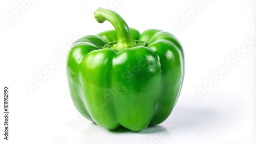 A single, fresh green bell pepper isolated on a white background.